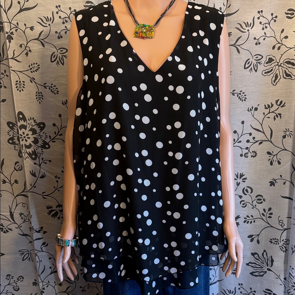 Avenue Black and White Polka Dot Blouse